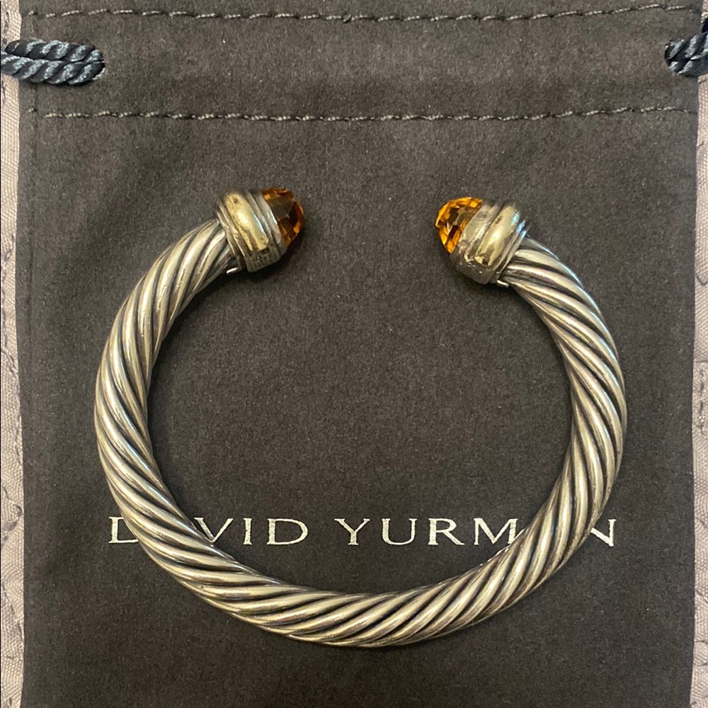 David Yurman Silver Cable Bracelet with Gold Accents
